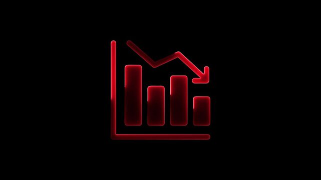 Animated red glowing financial downward trend graph over black background
