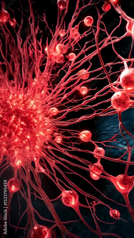 Aufkleber intricate network of glowing red nerve cells, neurons, and synapses forming a complex system with a 
