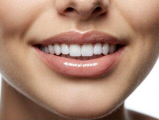 Obraz premium beautiful cute smile with very clean perfect teeth. chin, nose and mouth visible