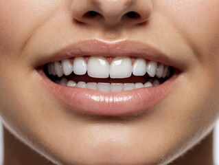 Obraz premium beautiful cute smile with very clean perfect teeth. chin, nose and mouth visible