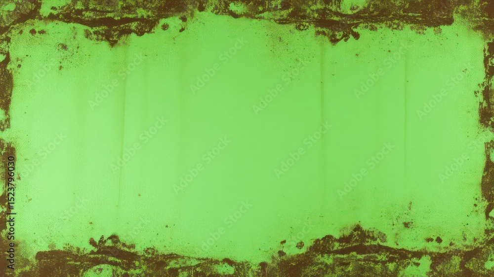 Poster grungy lime green surface with dark borders creating a textured frame for artistic designs or presen