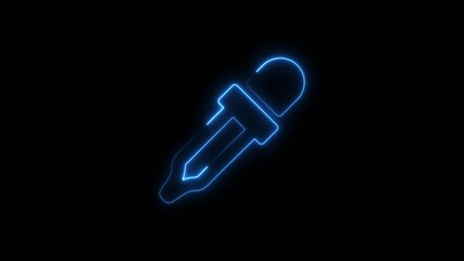Neon blue dropper icon glowing against a deep black background animation - Powered by Adobe