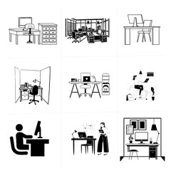 A set of office workspace icon