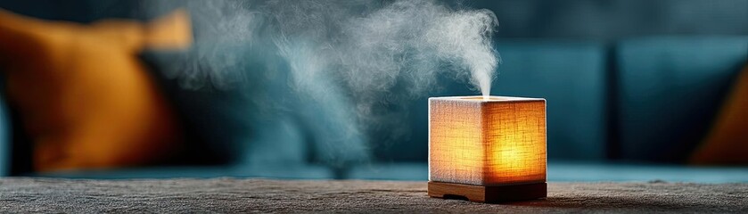 Anxiety disorder through stress healing and support concept. A stylish diffuser releasing aromatic mist in a cozy setting.