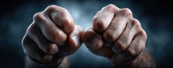 Panic attack by managing stress and fear concept. Close-up of clenched fists symbolizing strength and determination.