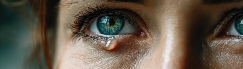 Panic attack by managing stress and fear concept. A close-up of an emotional eye shedding a tear.