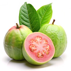 Fresh Guava Fruit with Green Leaves Isolated on Transparent Background PNG