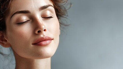 Mental wellness care on diagnosis, therapy and balance concept. A serene close-up of a woman enjoying a moment of tranquility.