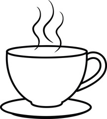 Tea cup with steam line art vector 