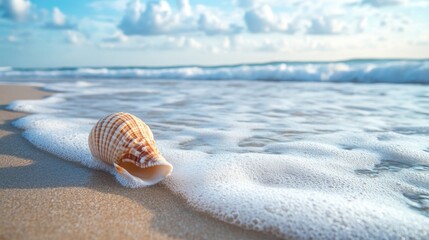 Obraz premium Seashell dreams: A tranquil escape to sandy beaches and gentle ocean waves