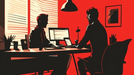 Two Software Developers Collaborating on Code in a Modern Office Space