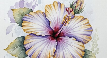 Watercolor hibiscus flower painting floral art print botanical illustration tropical bloom blossom design decor