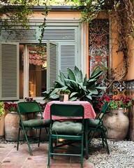 chair and table in garden 