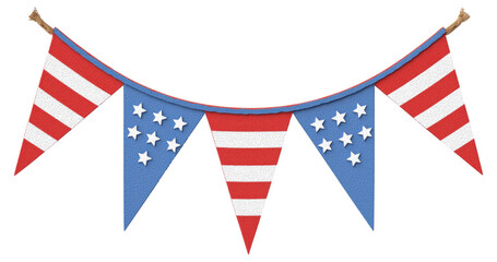 Obraz premium Colorful decoration features red, white, and blue bunting for festive celebration isolated on transparent background.