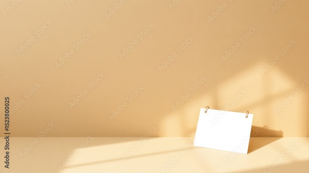 Poster minimalist presentation background showcasing a blank white card in a spotlight with soft shadows an