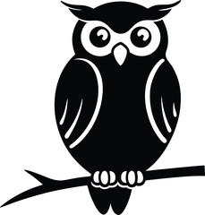 Owl sitting on a branch silhouette vector 