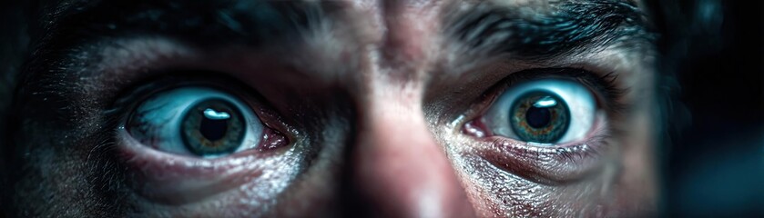 Panic attack by managing stress and fear concept. A close-up of anxious eyes depicting intense emotional state.