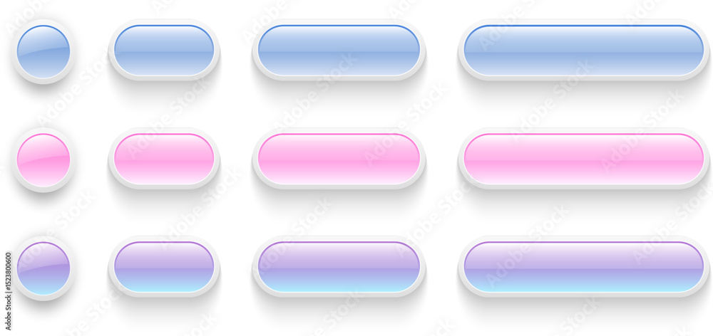 Poster pink blue shiny buttons set for user interface, 3d modern buttons design for mobile, web, social med