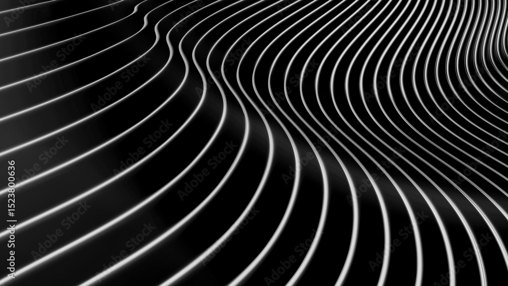 Poster Black striped pattern background, 3d lines design, abstract minimal dark gray background for business presentation.