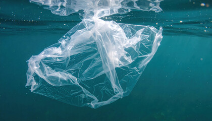 Plastic bag floating underwater, resembling jellyfish