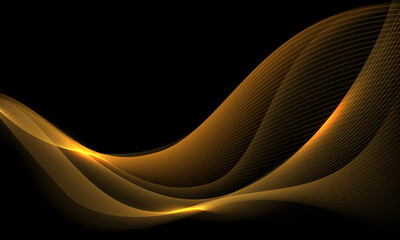 Abstract gold lines wave curve motion on black design modern luxury futuristic creative background vector