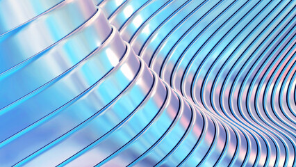 Abstract iridescent striped background, wavy purple blue stripes pattern, interesting spiral architectural minimal wallpaper.