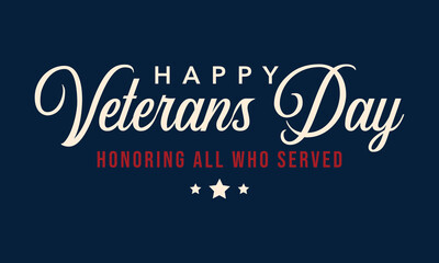 Happy Veterans Day handwritten inscription. Hand drawn lettering. Happy Veterans Day calligraphy. Happy Veterans Day text. Vector illustration.