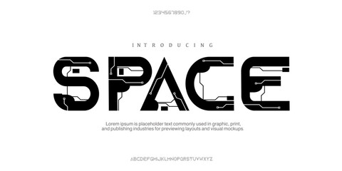 Font Space. Abstract scifi modern alphabet fonts. Science fiction typography sport, technology, fashion, digital, future creative logo font. vector illustration. Typo space planet galaxy robotic © Ook