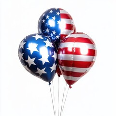 Balloons patterned with the American flag, isolate on white background.