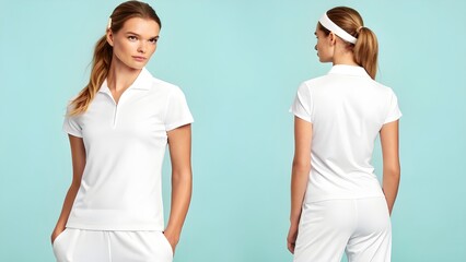 Stylish Women's White Polo Shirt Mockup Front and Back Views for Design Presentations