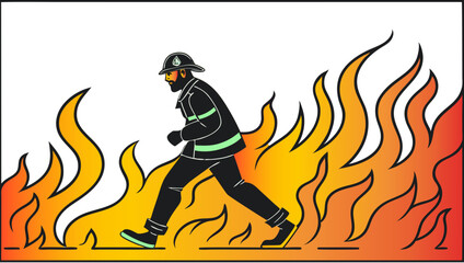 Fireman and fire in the background, a silhouette man
