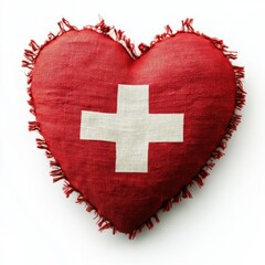 Swiss flag shaped into a heart, isolate on white background.