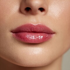 Obraz premium Close-Up of Glossy Lips with Natural Makeup