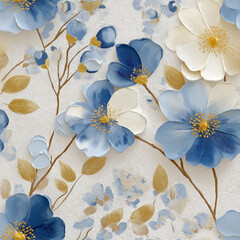 Blue and white floral, floral background with oil painting style effect