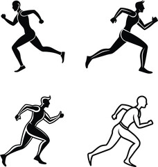 Running athlete silhouette vector set