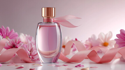 bottle of perfume with rose petals