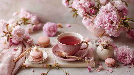 pink cherry blossom in a cup