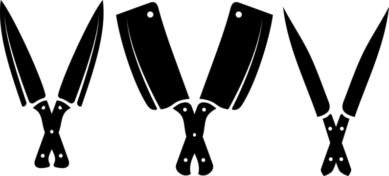 simple black knife blade chopper set silhouette icon logo design