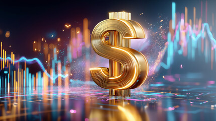 golden symbol of dollar currency symbol on blue background