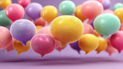 Colorful speech bubbles on pastel background, symbolizing abstract communication and creative expression