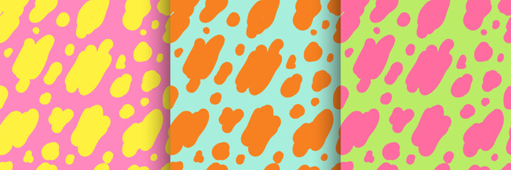 Set of seamless deformed summer pattern, Abstract brush lines dotted background. Hello summer hand doodle lettering. Uneven hand drawn collection design. Smooth flow doodle Line. Vector illustration.