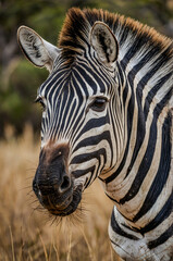 Naklejka premium zebra eating grass