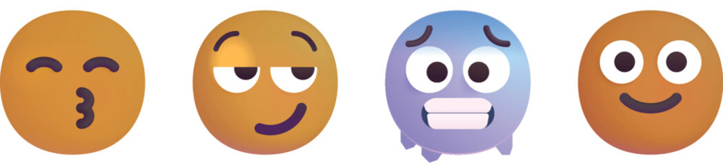 Emoji Faces Set – Kiss Smiling, Smirk, Cold, Slight Smile
