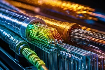 Exploring the intricate world of Quantum Computing A close-up look at the complex circuitry and vibrant color palettes of quantum computing technology.