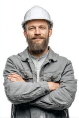 male construction worker with hard hat, isolated on a pure white background