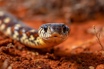 Fototapeta premium close up of snake in australian red dirt outback desert 
