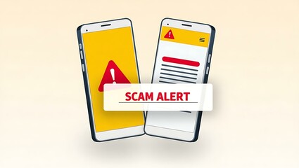 Two smartphones displaying a scam alert warning, emphasizing cybersecurity and awareness in digital communication.