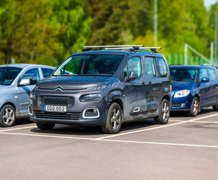 Gothenburg, Sweden - May 10 2025: Grey 2018 Citroen Berlingo van parked in lot daytime.