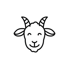 A simple line drawing of a happy goat's head.
