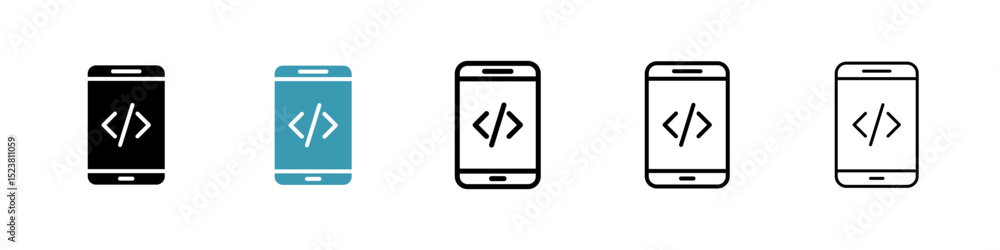 Poster mobile app development line icon in art style vector